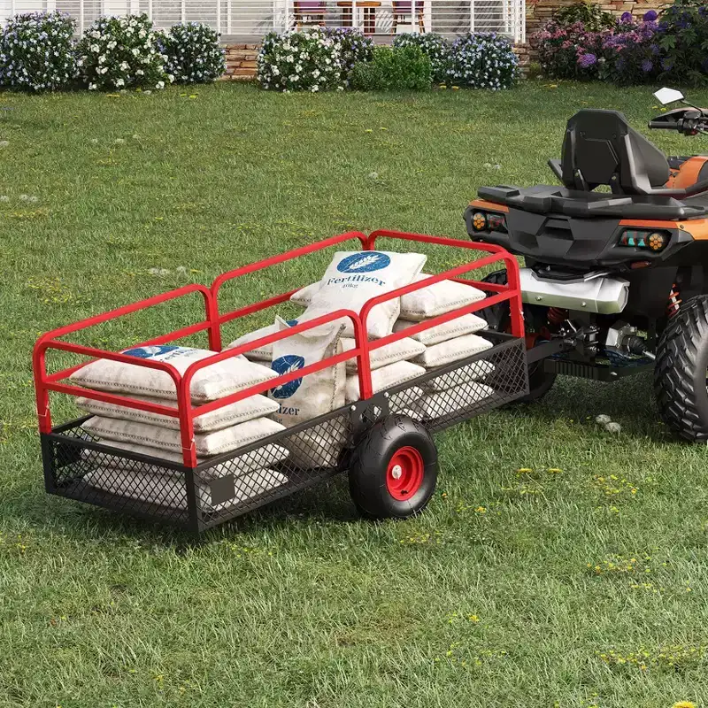 Tow Behind Steel Dump Cart, 1600 lbs 22 Cubic Feet Heavy Duty Yard Garden Trailer with Removable Sides & All Terrain Tires, Fits Lawn Mower, Tractor
