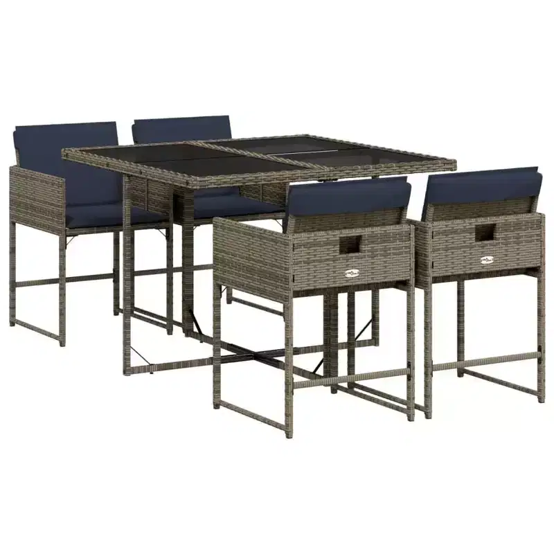 vidaXL Patio Dining Set Set of 4 Gray, Navy Blue