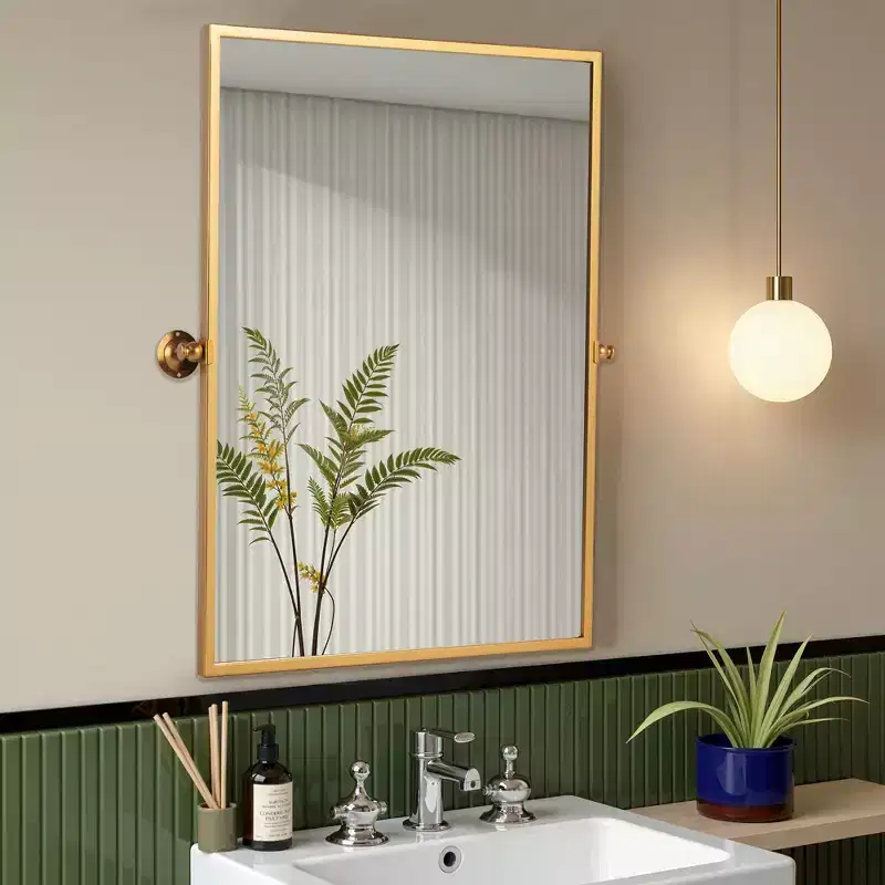 Gold Iron Art Right Angle Rectangular Metal Wall Mirror - 91cm x 61cm x 4cm