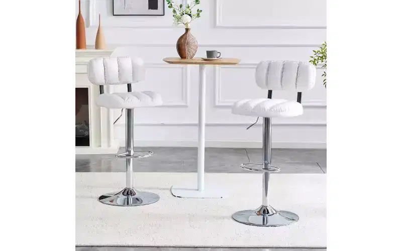 Set of 2 Adjustable Height Bar Stools with PU Leather Seat & Chrome Footrest