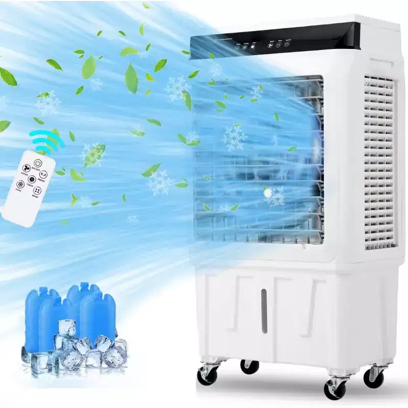 Portable Evaporative Swamp Cooler with 120 Oscillation, 3 Modes & Speeds, Water Cooling Fan for Indoor/Outdoor Patio, Garage & Commercial Use