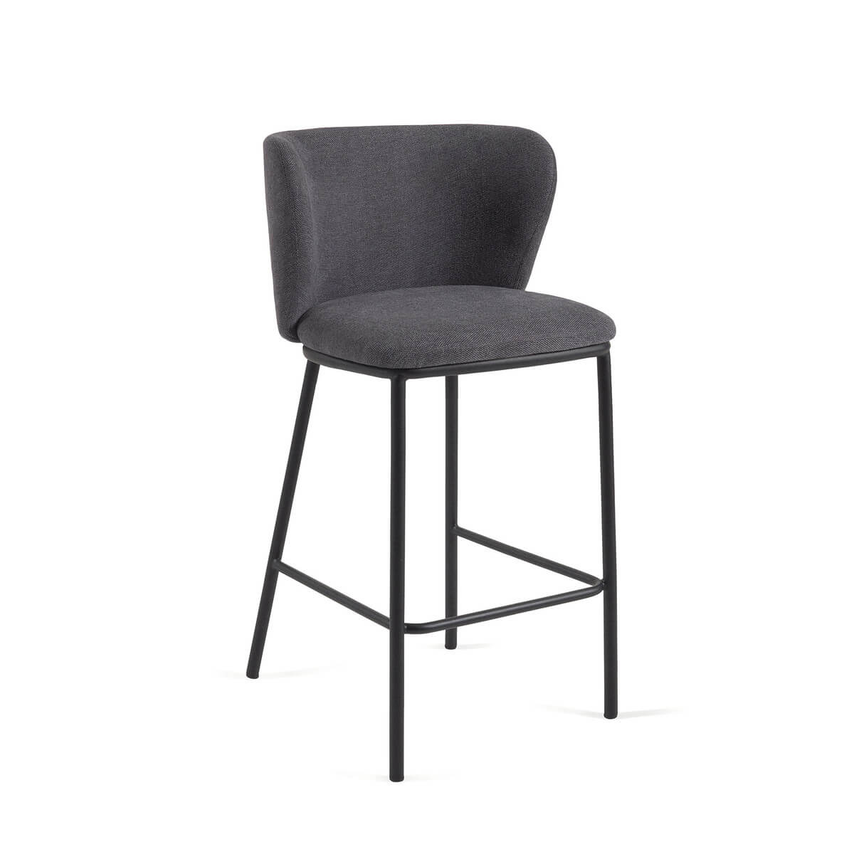 Modern Charcoal Chenille Barstool with High Density Foam and Curved Back for Kitchen