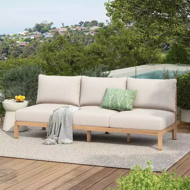 ModernLuxe 4/5-Piece Patio Sofa Set, Acacia Wood Outdoor Conversation Set with Coffee Table, Light Teak Finish for Patio/Garden