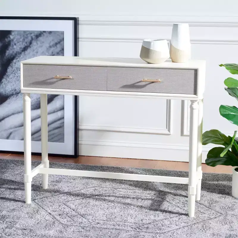 2-Drawer Console Table Pine Frame Transitional Style