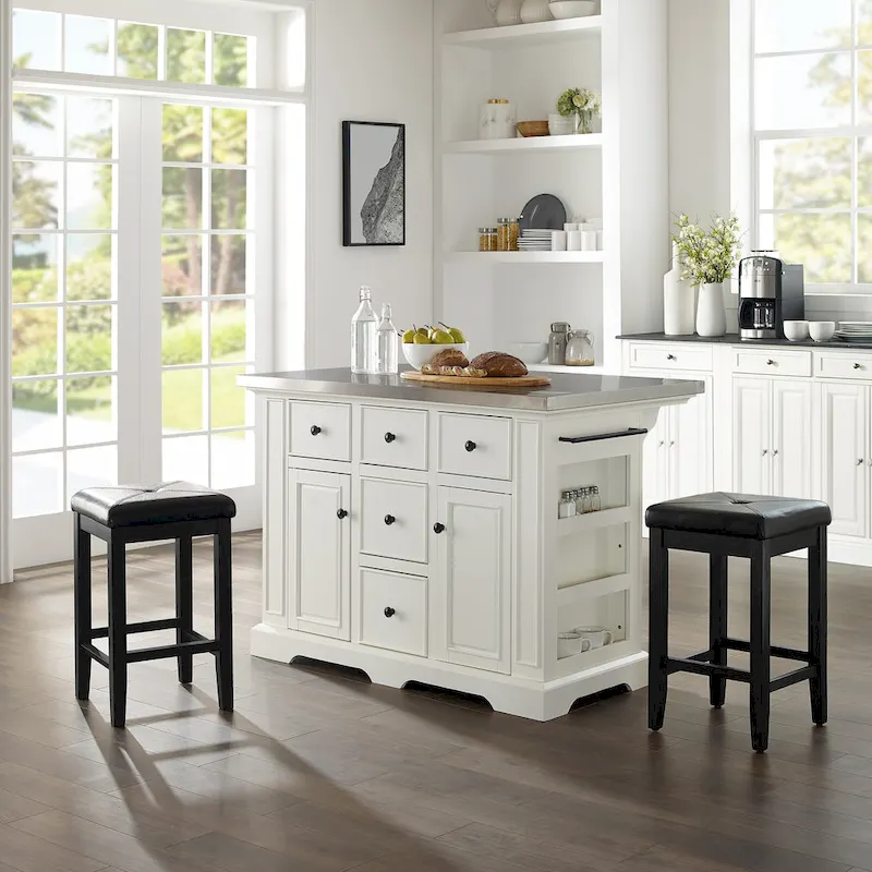 Crosley Julia Island with Upholstered Square Stools - 53d x 50w x 36h