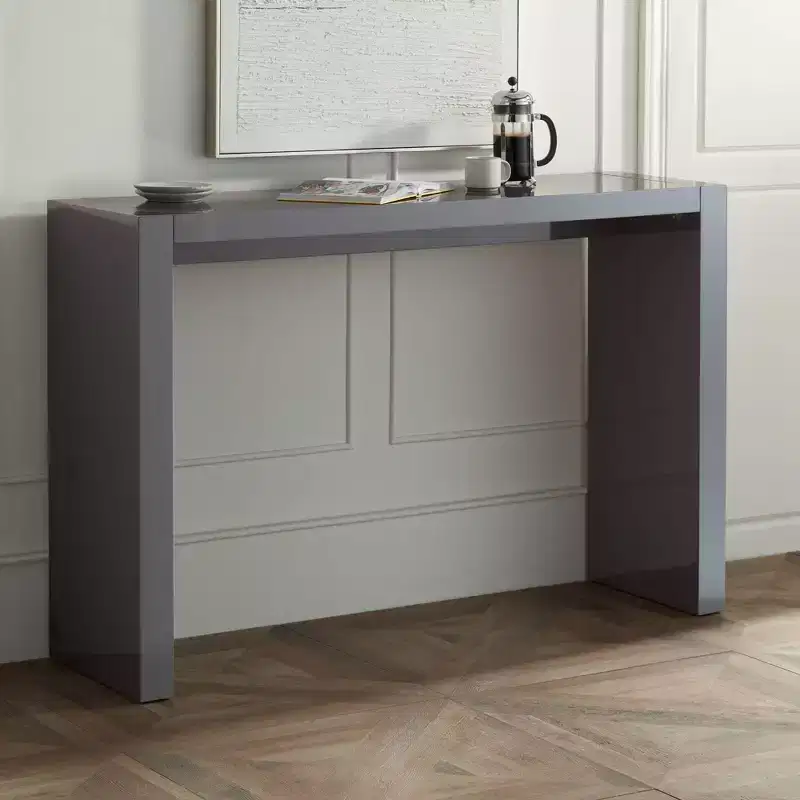 Studio 55D Jessa Modern Minimalist Wood Rectangular Bar Table 60 x 18 Gloss Gray for Spaces Living Room Kitchen Bedroom Bedside Entryway Home Office