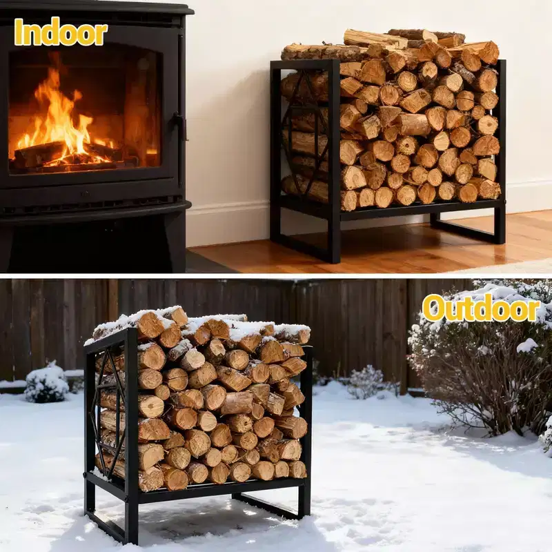 Heavy Duty Firewood Rack 17.5 Inch Metal Log Holder Indoor Outdoor Decorative Wood Storage Organizer for Fireplace Patio Deck Fire Pit BBQ