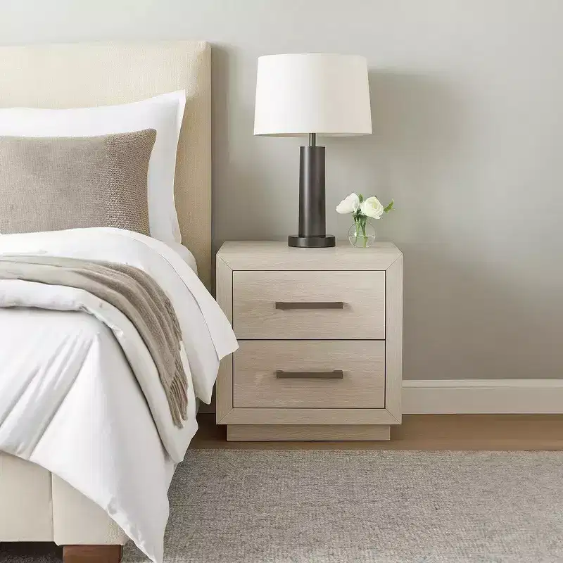Royal Hampton Nightstand, USB and LED, 2 Drawers Chrome Handles, Light Gray