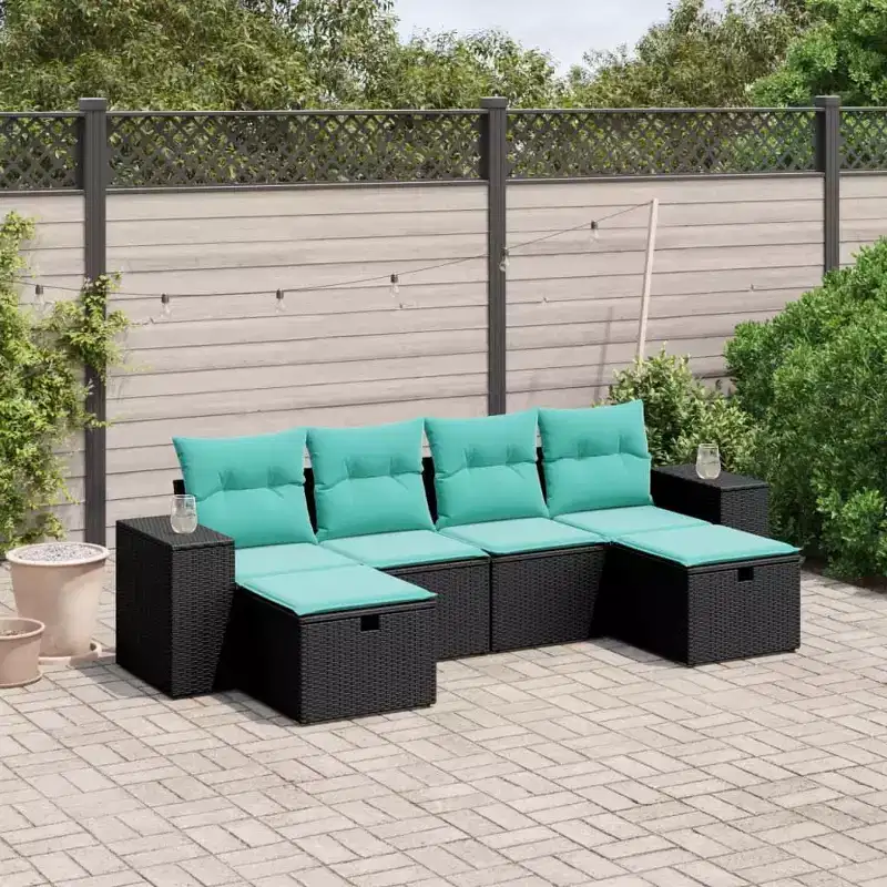 vidaXL 6 Piece Patio Sofa Set with Cushions Poly Rattan, Multiple Colors and Models