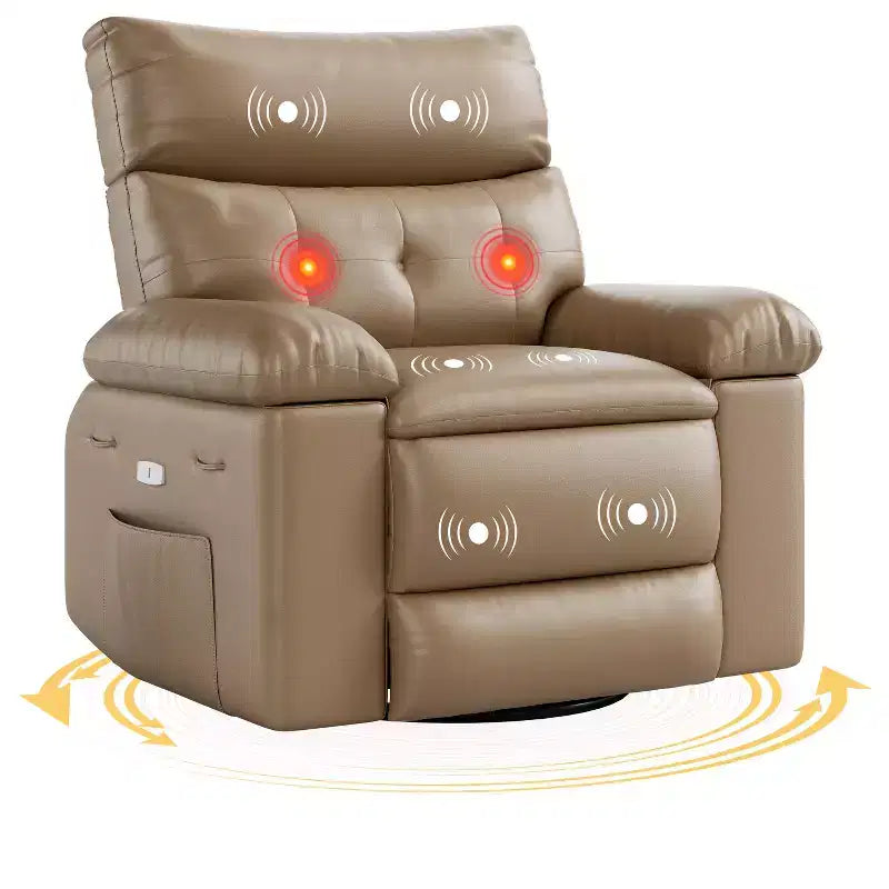 Extra-large massage and heated rocking chair, 360 rotating recliner, with remote control, cup holder and side pockets, ergonomically designed.