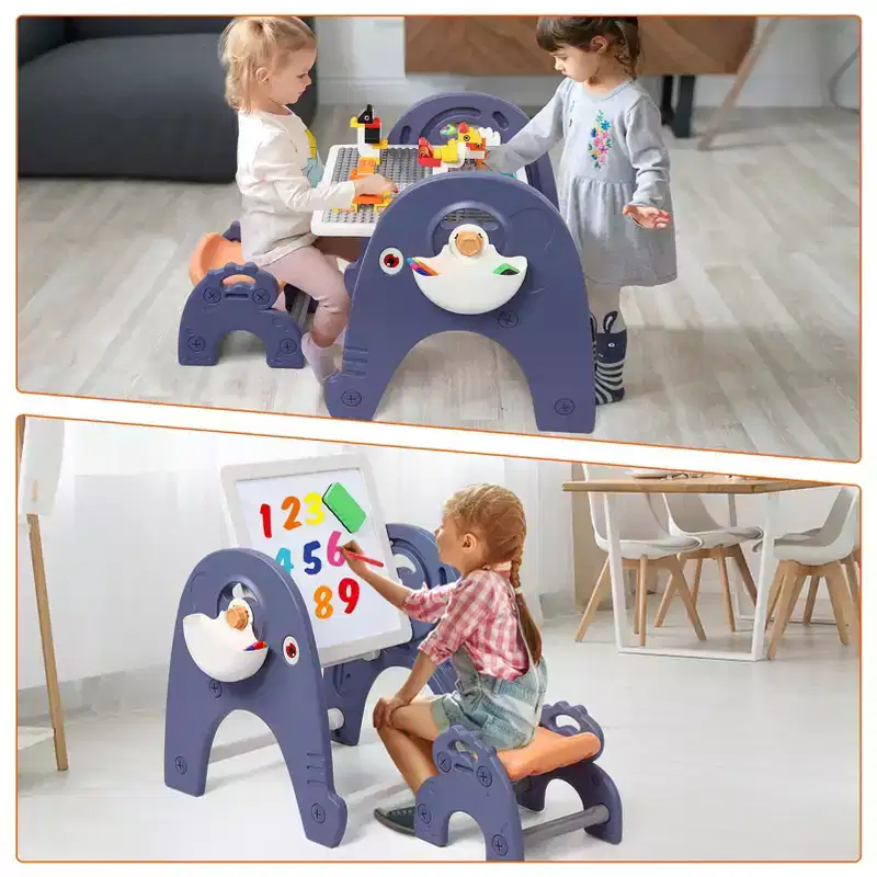 Multifunctional Toddler Activity Table, 4 in 1 Kids Table and Chair Set, Double-Sided Play Board, for Building Blocks, Drawing, Reading, Dining