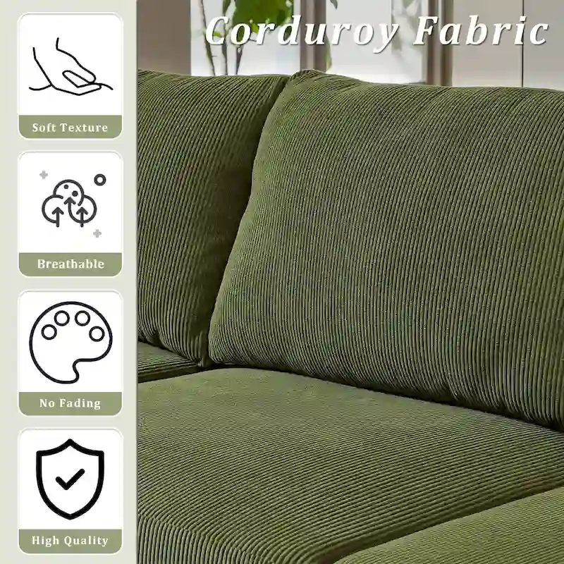OVIOS Reversible Chaise Sofa With Fluffy Cushions Metal Legs