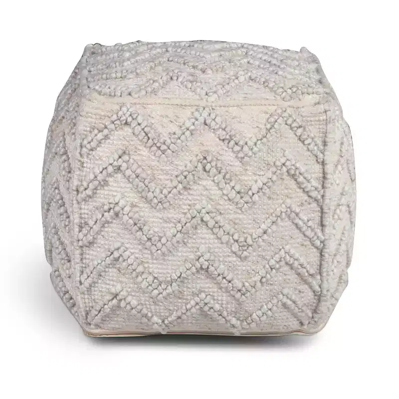 Square Zigzag Handwoven Pouf Ivory