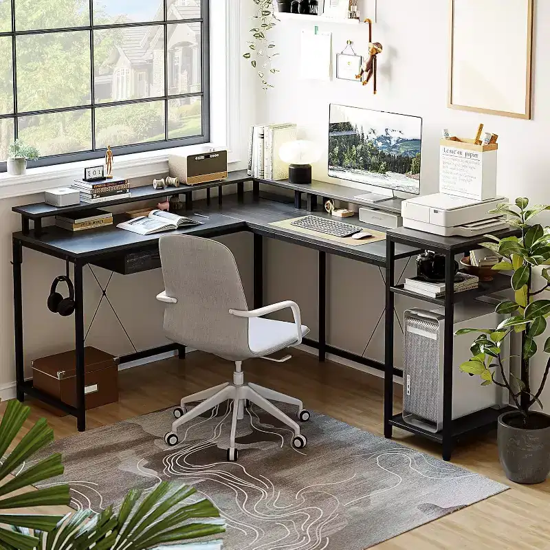Acekool 68 L-Shaped Gaming Desk - LED Lights & Built-in Charging Station