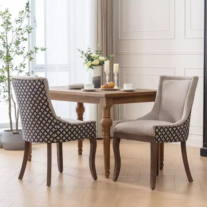 TUYOHW Elegant Dining Chairs with Hand-Stitched Backrest Seam,Set of 2,Mid-Century Modern Side Chairs with Wooden Legs & Bronze Nailhead
