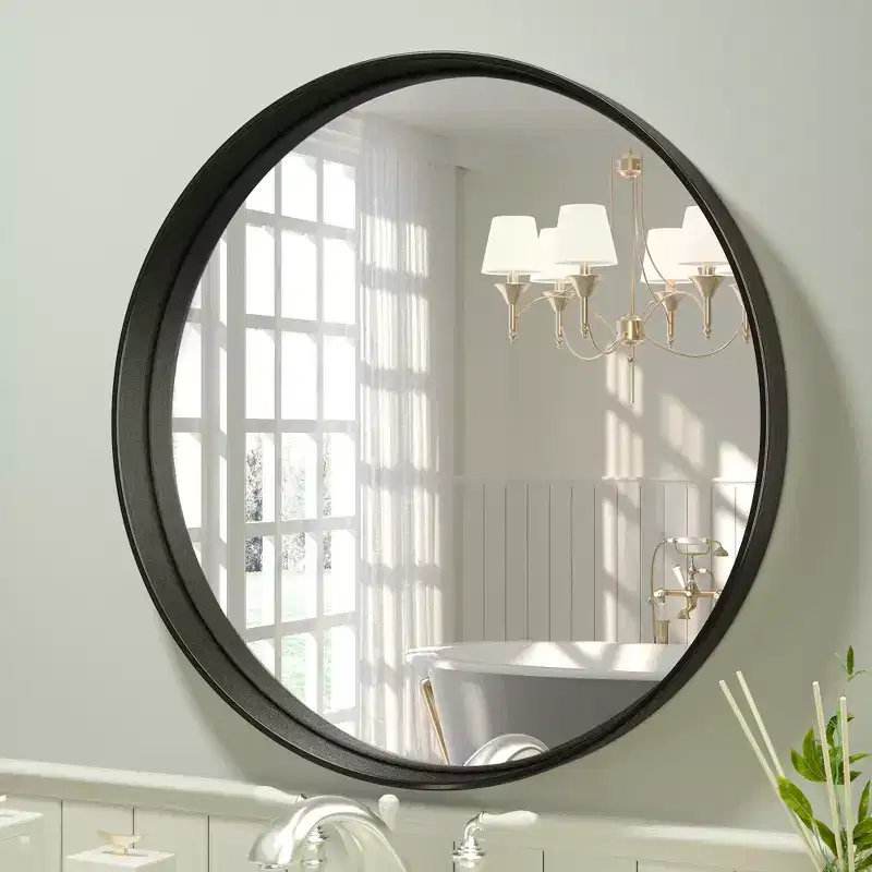 Keonjinn Metal Framed LED Round Frontlit Bathroom Vanity Wall Mirror, 3 Color Temperatures Dimmable, Anti-Fog