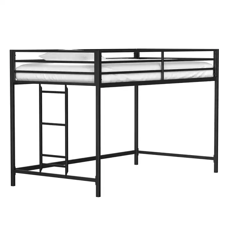 Twin Size Black Junior Loft Metal Bed - Space-Saving, Ladder, Guardrails, 350LBS Capacity (CPC Certified)