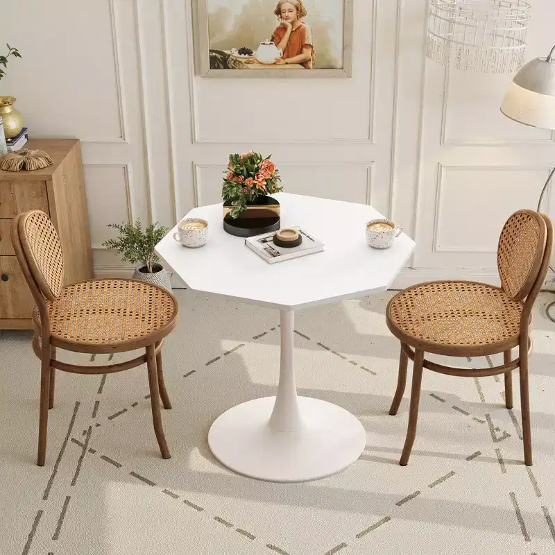 MAYEERTY Octagonal Metal Base Coffee Table with MDF Table Top for Dining Room Living Room White