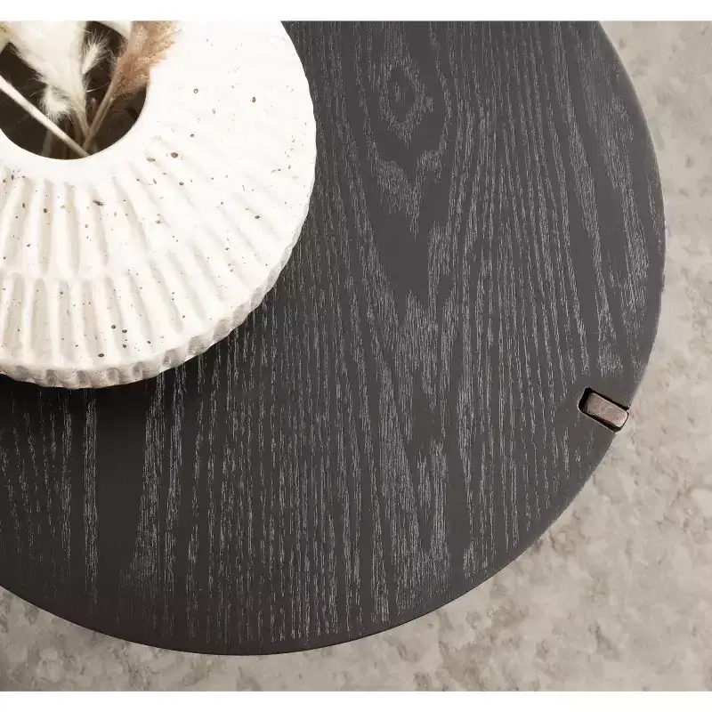 Round Side Table, Wood and Metal, 16x16x18, Black