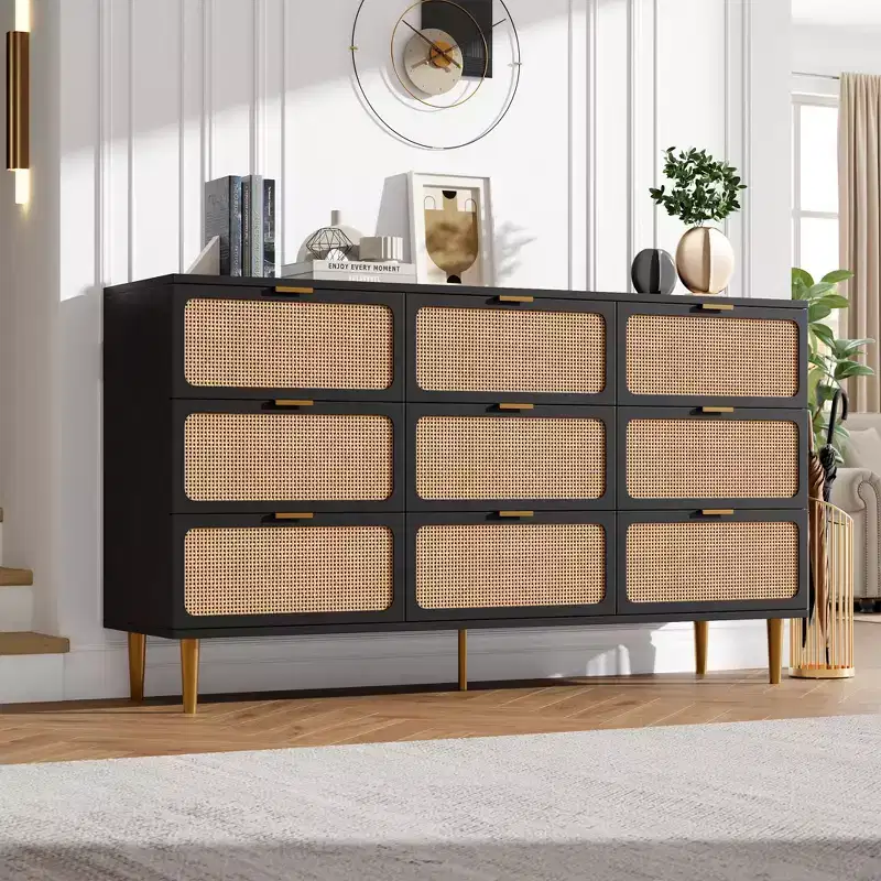 Rattan chest of drawers for the bedroom, large-capacity drawer cabinets for the wardrobe, suitable for the living room, hallway, and children's room.