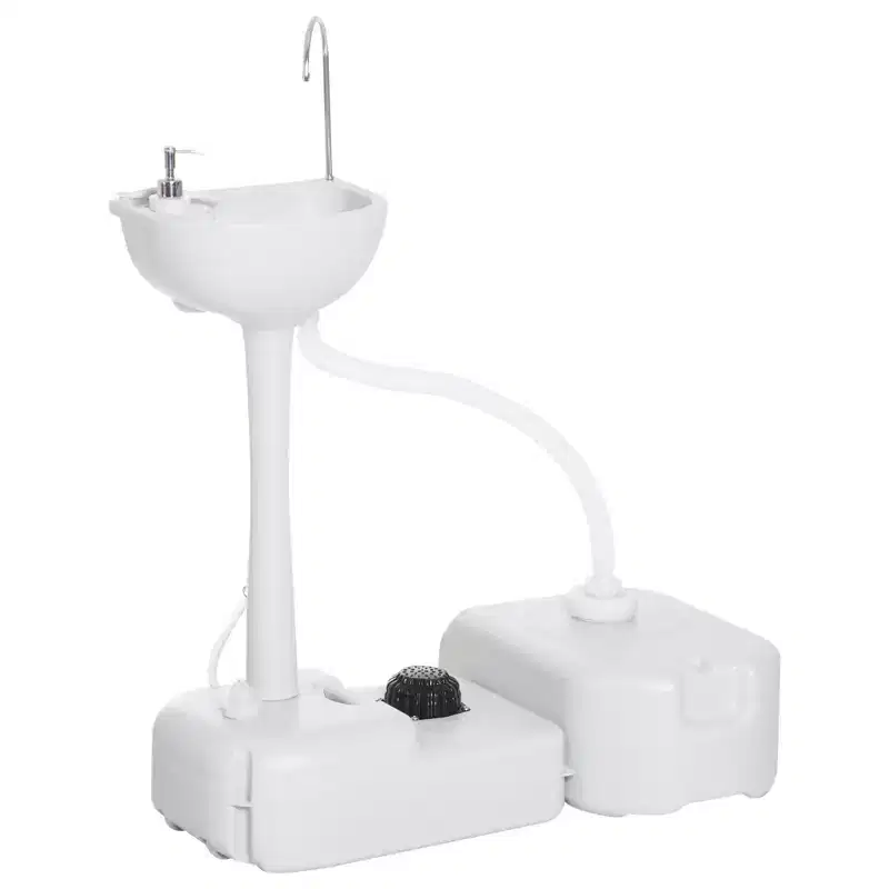 Portable Camping Sink Hand Wash Station, 4.5 Gallon Tank, 6.3 Gallon Recovery Tank & Soap Dispenser for RV, Outdoor, Indoor, HDPE, White