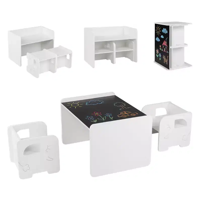 Costway 3 PCS Kids Table and Chair Set, Space-saving Toddler Table and 2 Chairs,White/Gray/Natural/Gray + Beige