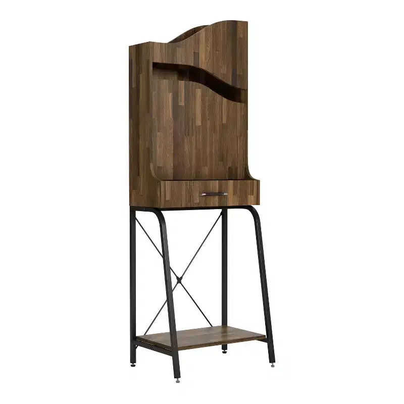 24/7 Shop At Home Joyharbor Industrial 1 Drawer Mini Bar with Shelves Light Hickory: Wine Storage, 20-Bottle Capacity