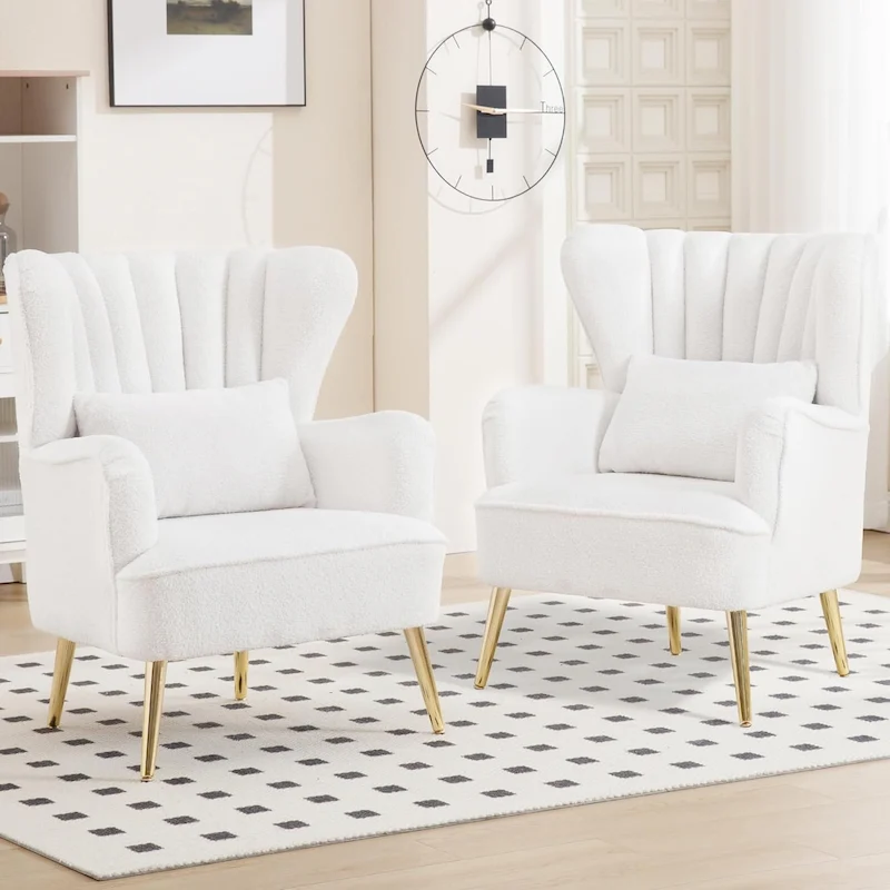 HOMYKA Modern Wingback Arm Chair Upholstered Accent Chair Set of 2