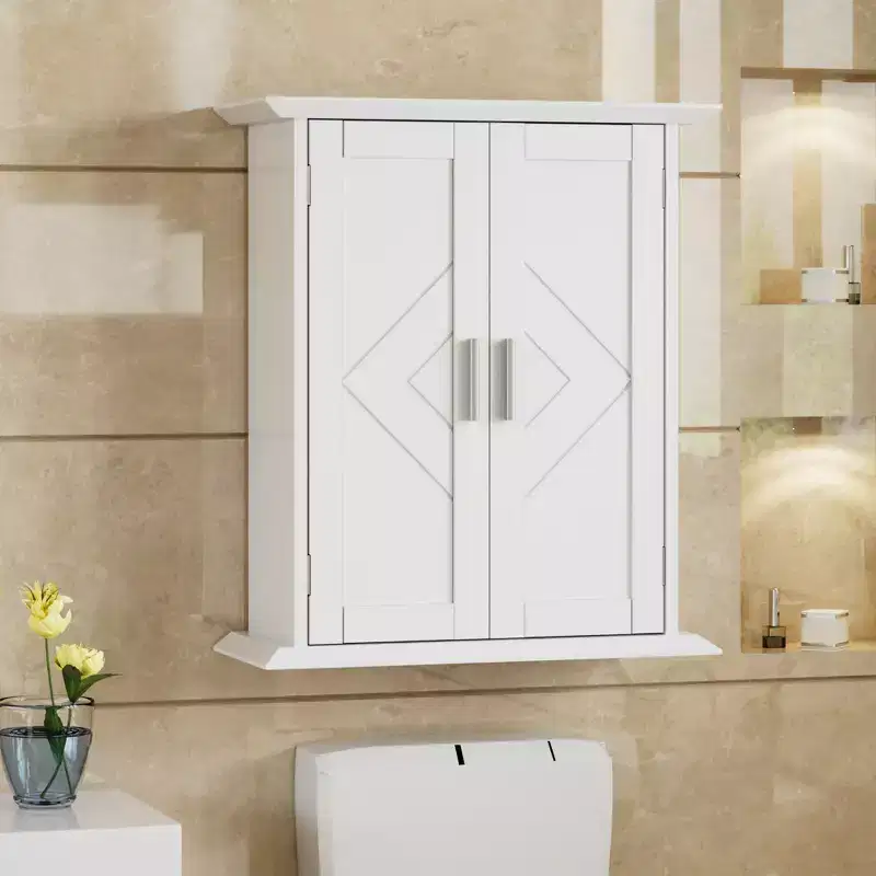 VECELO Modern Bathroom Storage Wall Cabinet with Adjustable Shelves, Freestanding Floor Cabinet for Bathroom, Entryway, and Small Spaces, White