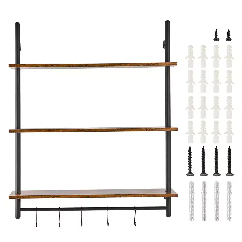 Industrial Pipe Shelf, 3 Tier 32x9.84in, Wall-Mount Floating Rustic Wood Shelves, Black