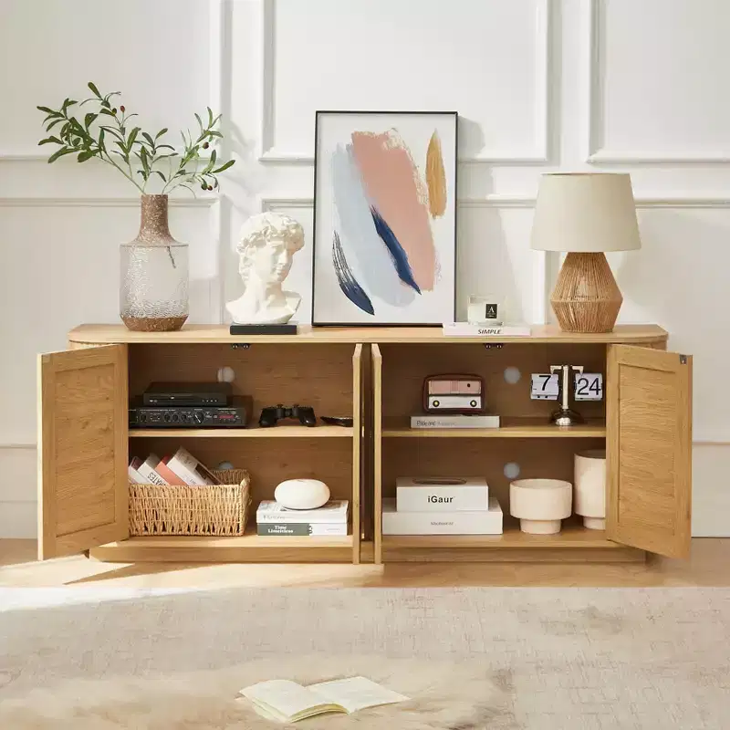 Koryn Farmhouse Rattan Door Sideboard with Adjustable Shelves
