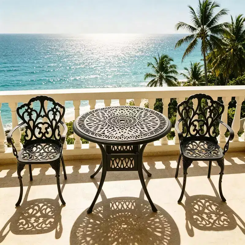 3-Piece Cast Aluminum Patio Dining Set, Black Rust Resistant Frame with Water Resistant Cushions