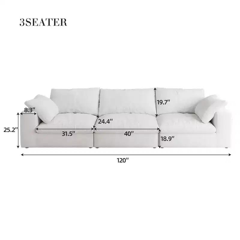 Oversized Cloud Modular Sectional Sofa,120 Down Filled Comfort 3Seater Sofa Couch for Living Room,Minimalist Wide Deep Seat Couches