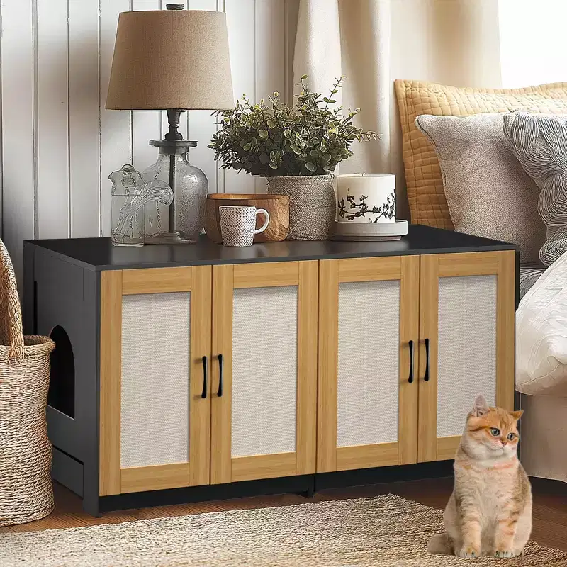 Double Litter Box Enclosure, Hidden Cat Litter Cabinet for Two Cats