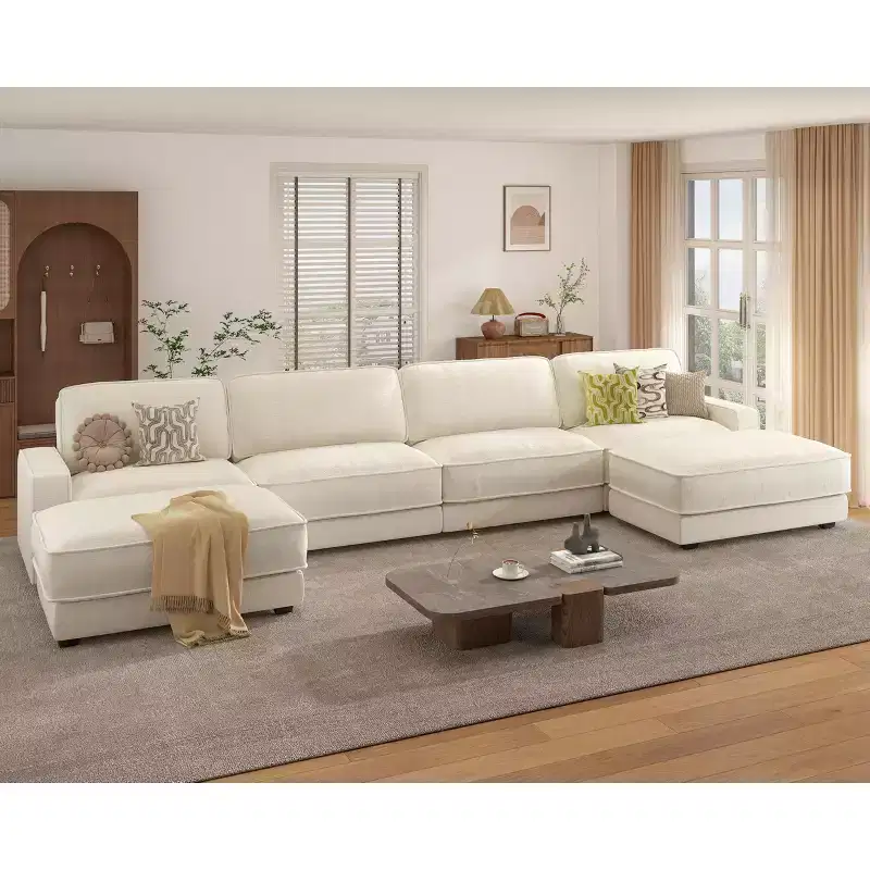 Dyonery 160 Oversized Modular Sectional Sofa, 6-Seat U-Shaped Comfy Cloud Couch Set with 2 Pillows & 2 Movable Ottomans, Chenille