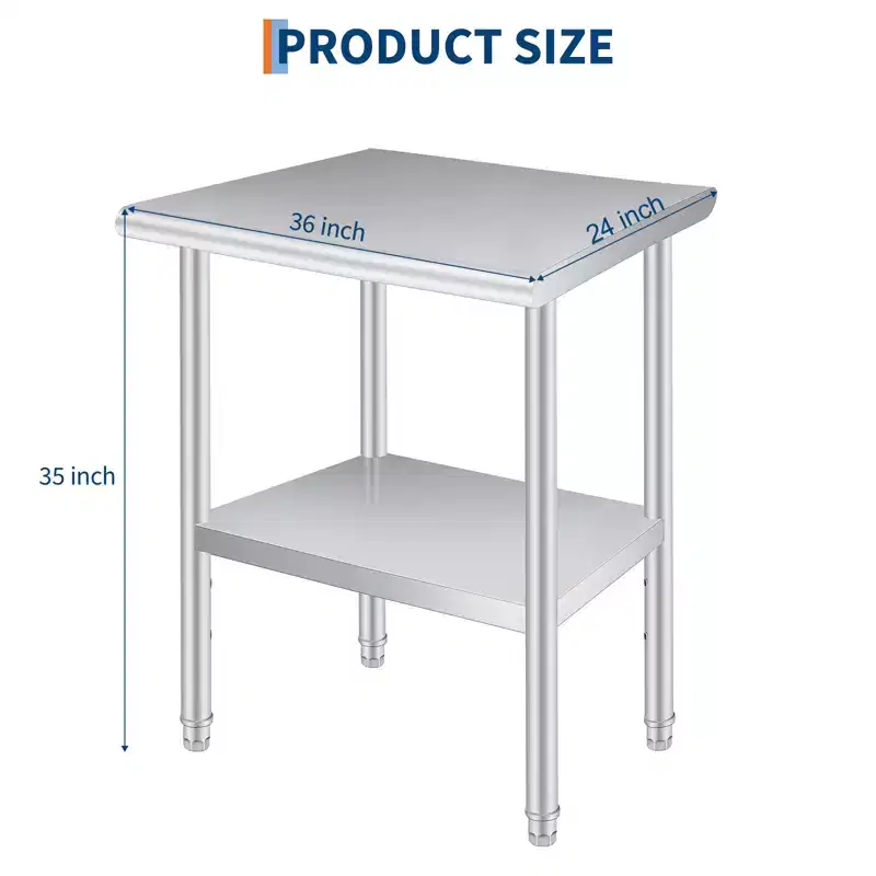Stainless Steel Food Preparation Table with Rounded Corners, Adjustable Lower Shelf, Heavy-Duty Workbench with Adjustable Lower Shelf