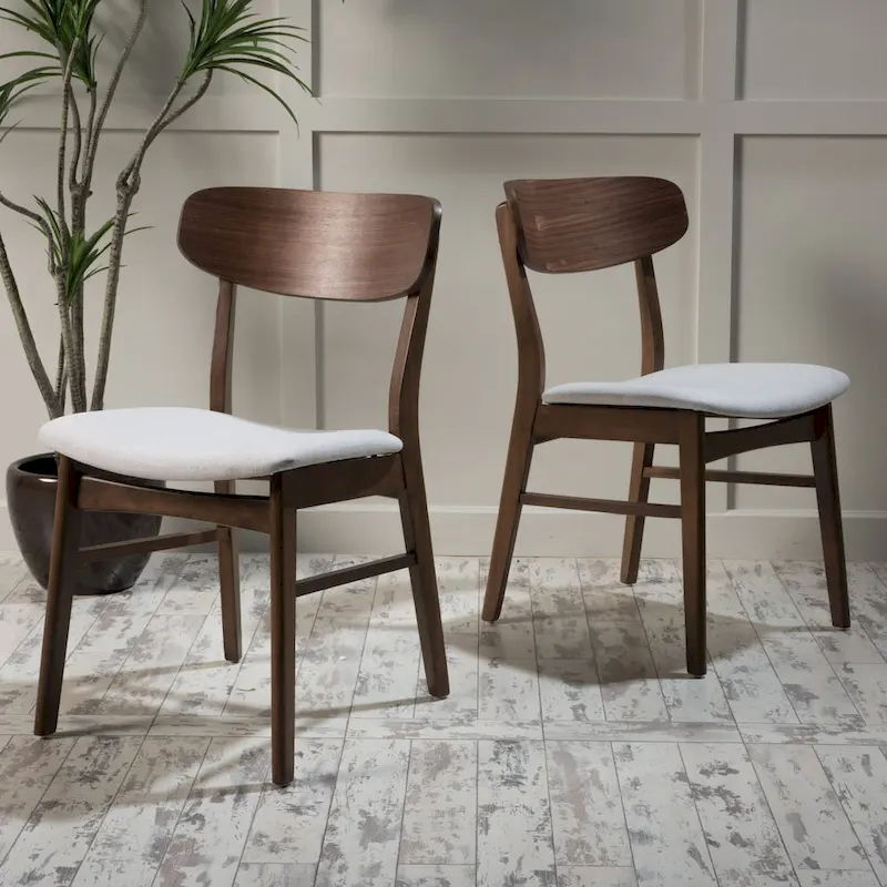 Fabric-upholstered Wood Dining Chairs (Set of 2) by Christopher Knight