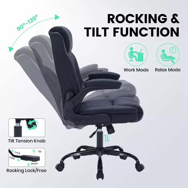 Leather Office Chair 350 LBS, Ergonomic High Back Executive Desk Chair, 360 Swivel Free Wheels, Lumbar Support, Turn-Up Arms, for Home, Office