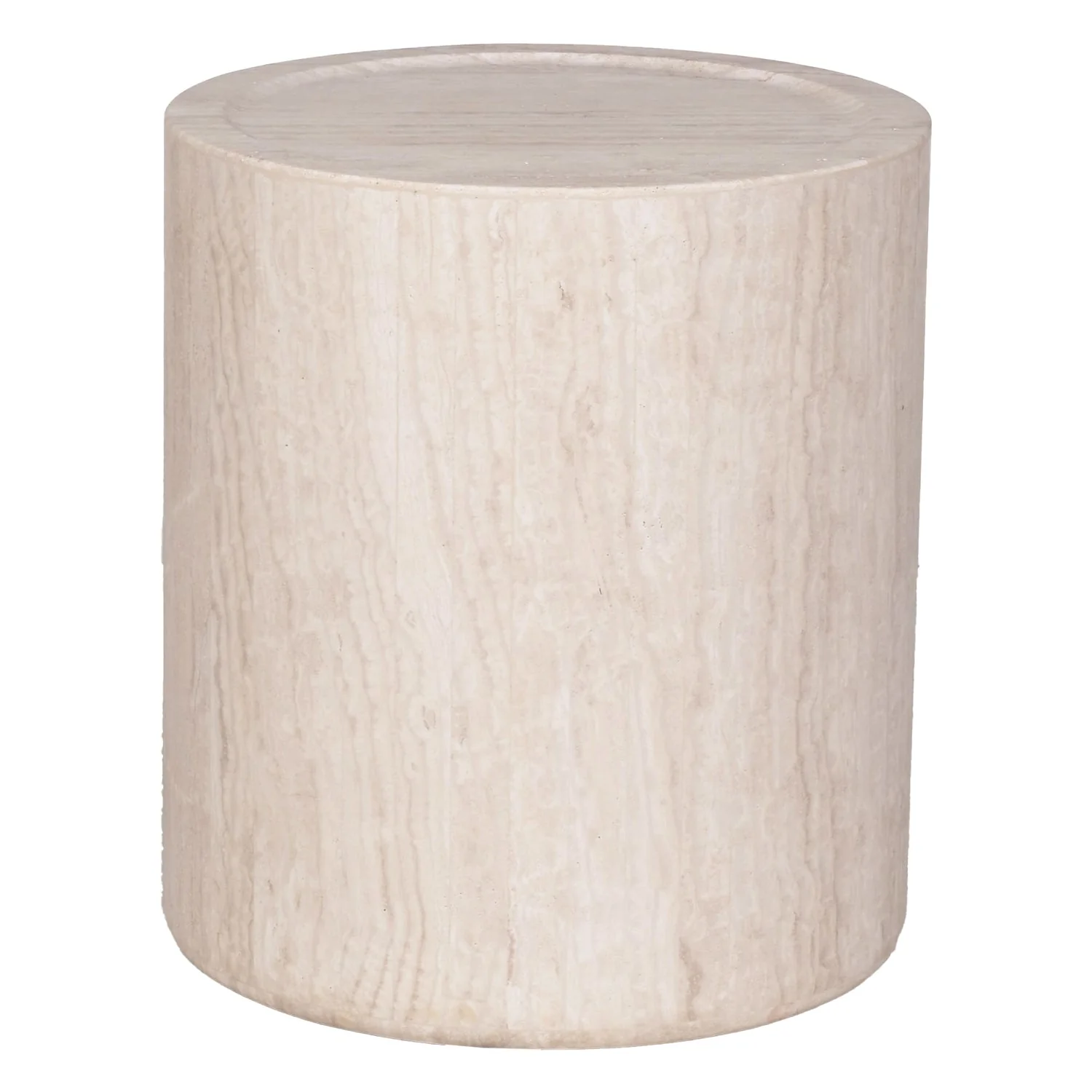 Understated Solid Travertine Side Table with Natural Variation Surface for Living & Bedrooms