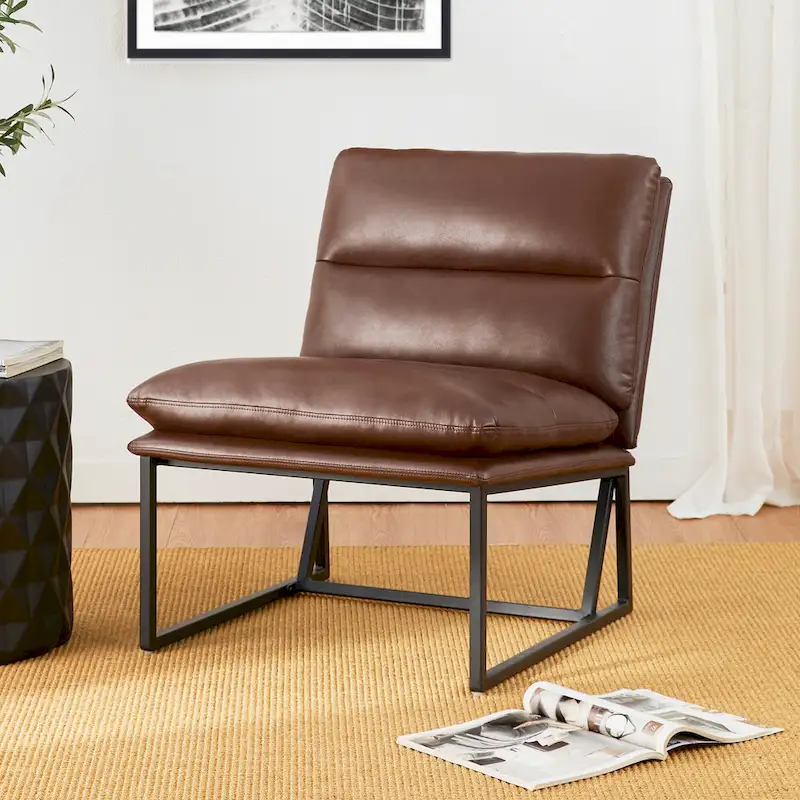 Glitzhome Set of 2 30.25H Modern Ergonomic PU Accent Armless Chair