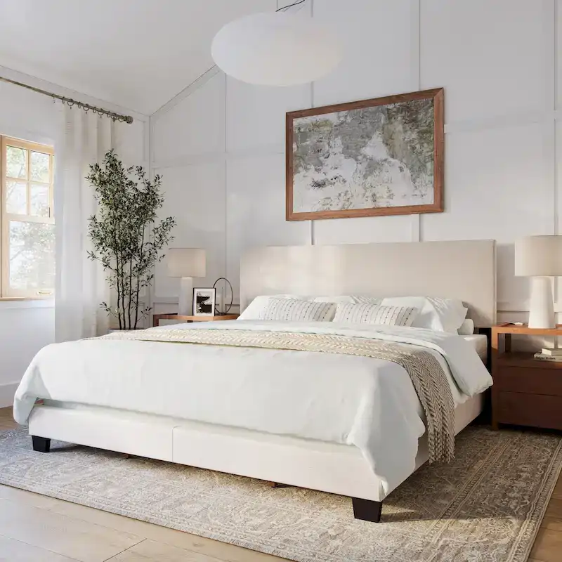 Modern King Bed with Upholstered Headboard (Box Spring Required)