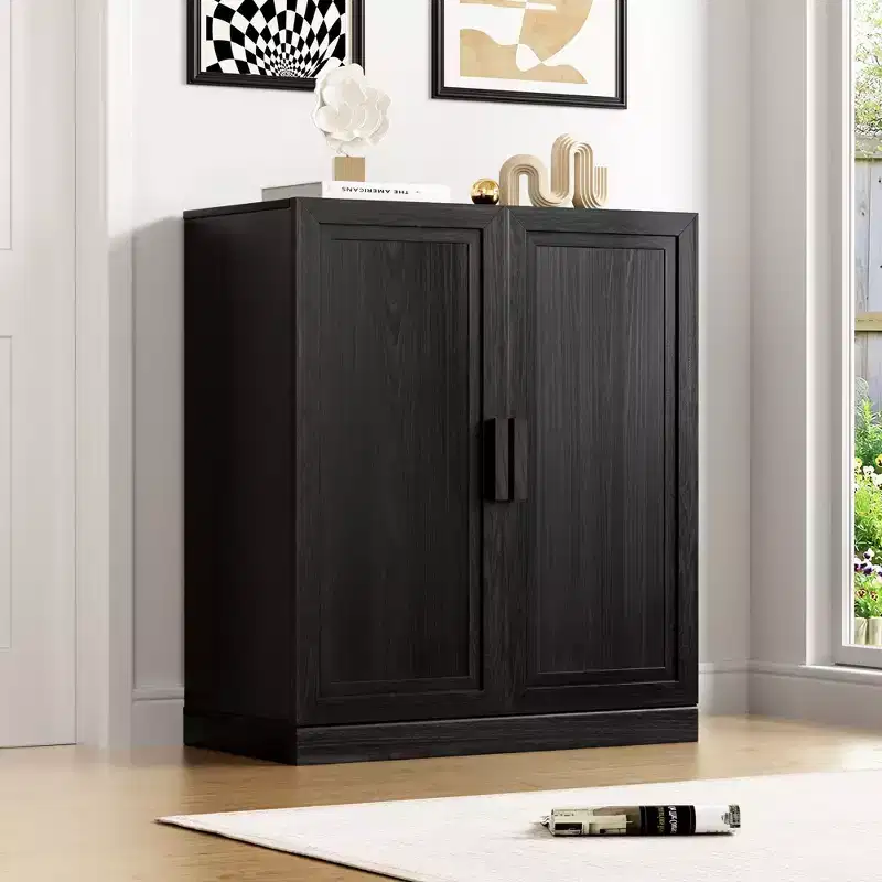 36x31x16 Wood Accent Cabinet with Adjustable Shelf Storage Cabinet Black