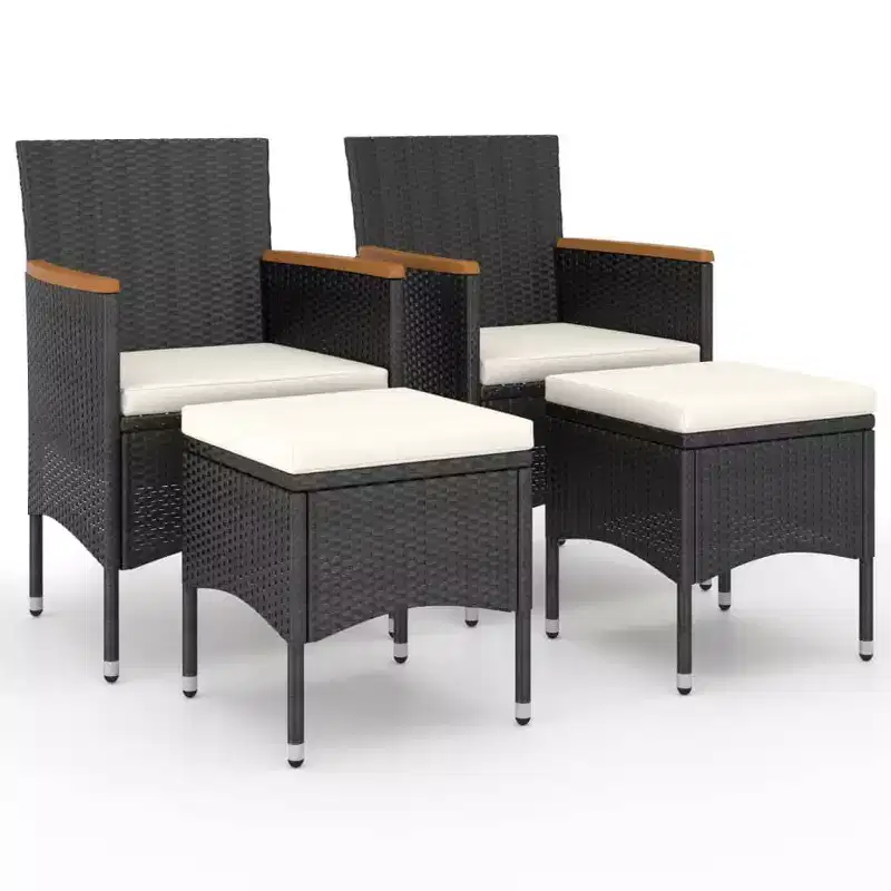 vidaXL 4 Piece Patio Chair and Stool Set Poly Rattan Black - Black