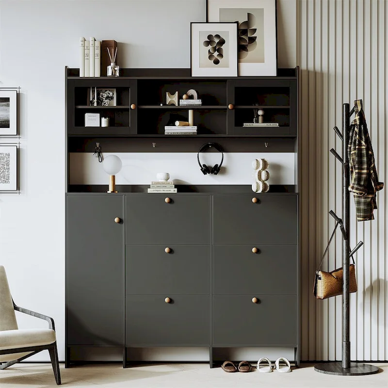 Multifunctional Shoe Cabinet with Storage Shelf & 6 Flip Drawers