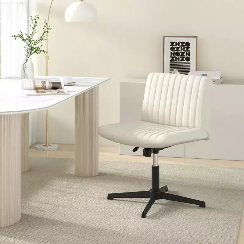 Costway Criss Cross Legged Office Chair Ergonomic Mid Back Computer Desk Chair Beige/Gray/Pink