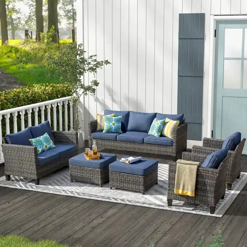OVIOS 6-piece Patio Wicker Furniture Loveseat Conversation Set