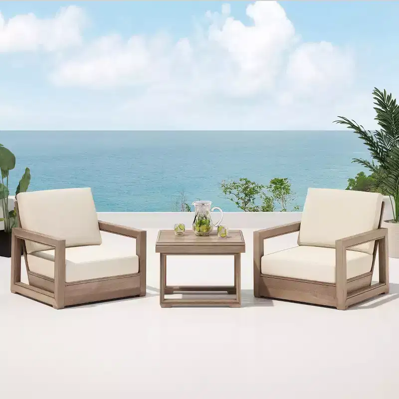 Christopher Knight Home Andrae Outdoor Acacia Wood 3 Piece Chat Set with Cushions, Brown and Beige