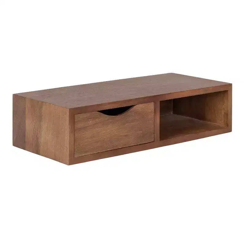 Kate and Laurel Hutton Rectangle Wood Floating Side Table, 22x10x5.5, Walnut Brown