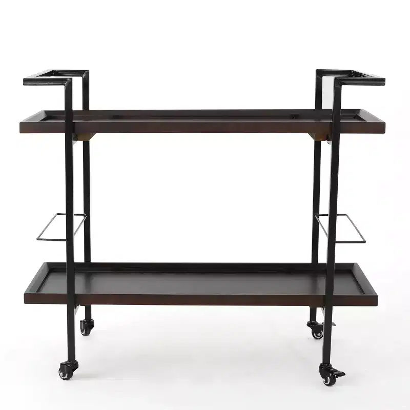 GDFStudio Harrison Industrial Faux Wood and Iron Bar Cart with Wheels
