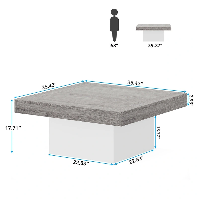 Farmhouse Coffee Table Square LED Coffee Table Engineered Wood Coffee Table
